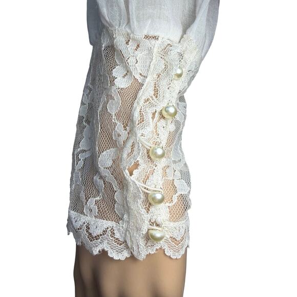 Vtg 80s Cream Lace Bridal Prairie Dress SZ 13-14 Victorian Romantic Cottagecore - Picture 4 of 16